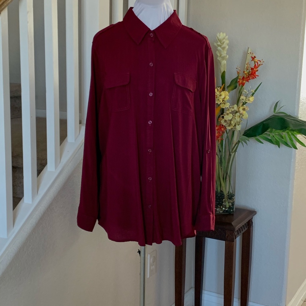 Westbound Maroon Button Down Blouse - image 1